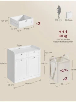 Songmics Badmöbel|Badezimmermöbel<Badezimmerschrank in Weiß - (B)78,9 x (H)80,2 x (T)40 cm