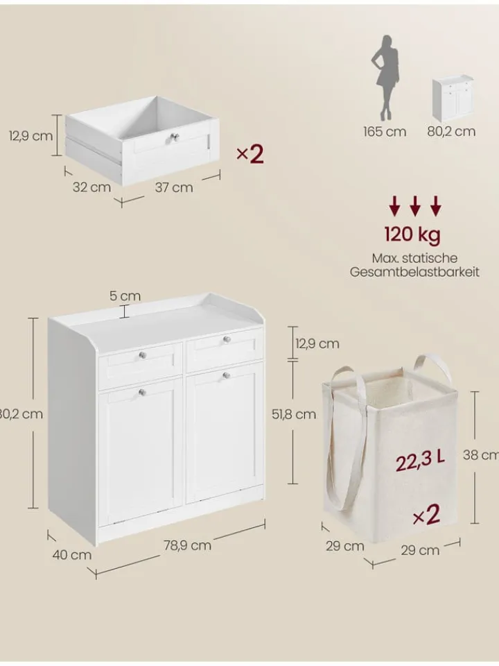 Songmics Badmöbel|Badezimmermöbel<Badezimmerschrank in Weiß - (B)78,9 x (H)80,2 x (T)40 cm