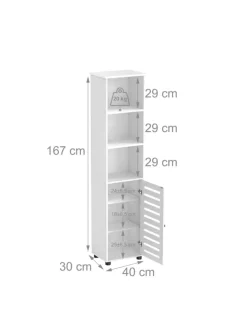 relaxdays Badmöbel<Badezimmerschrank in Weiß - (B)30 x (H)167 x (T)40 cm