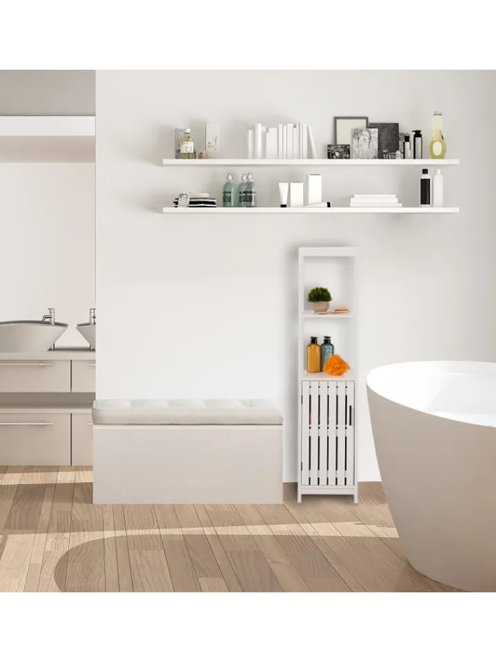 relaxdays Badmöbel|Badezimmermöbel<Badezimmerschrank in Weiß - (B)30 x (H)129 x (T)30 cm