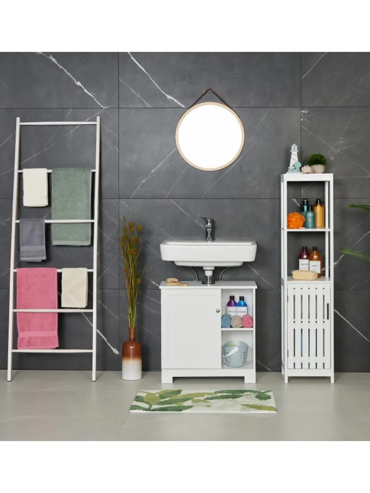 relaxdays Badmöbel|Badezimmermöbel<Badezimmerschrank in Weiß - (B)30 x (H)129 x (T)30 cm