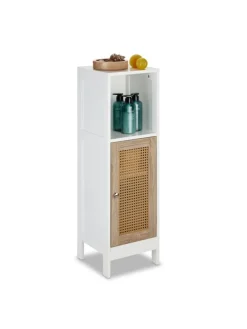 relaxdays Badmöbel<Badezimmerschrank in Weiß/ Natur - (B)30 x (H)96,5 x (T)30 cm