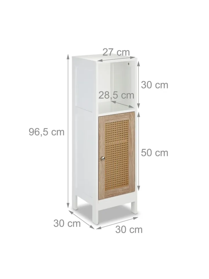 relaxdays Badmöbel<Badezimmerschrank in Weiß/ Natur - (B)30 x (H)96,5 x (T)30 cm
