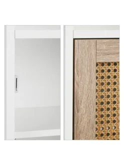 relaxdays Badmöbel<Badezimmerschrank in Weiß/ Natur - (B)30 x (H)96,5 x (T)30 cm