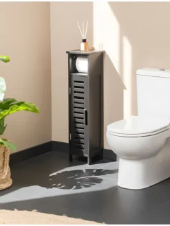 Beliani Badmöbel|Badezimmermöbel<Badezimmerschrank OLATHE in Schwarz - (W) 18 x (H) 72 x (L) 17 cm