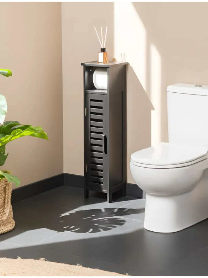 Beliani Badmöbel|Badezimmermöbel<Badezimmerschrank OLATHE in Schwarz - (W) 18 x (H) 72 x (L) 17 cm