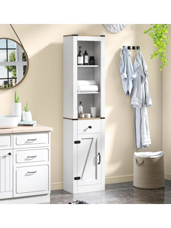 COSTWAY Badezimmermöbel<Badezimmerschrank schmal 40 x 24 x 173cm in Weiß