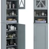 COSTWAY Badmöbel<Badezimmerschrank schmal in Grau