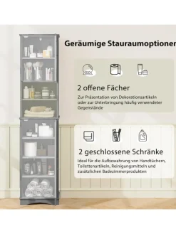COSTWAY Badmöbel<Badezimmerschrank schmal in Grau