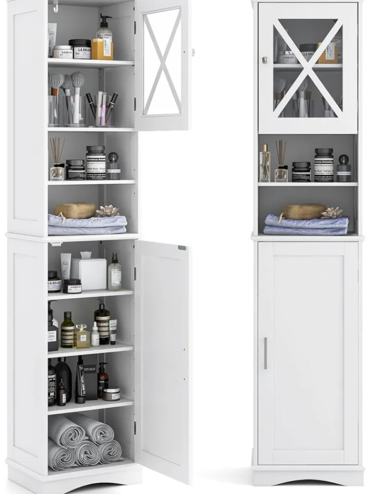 COSTWAY Badezimmermöbel<Badezimmerschrank schmal in Weiß