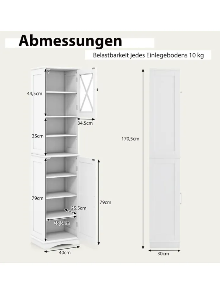 COSTWAY Badezimmermöbel<Badezimmerschrank schmal in Weiß