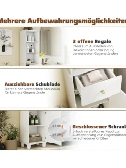COSTWAY Badmöbel<Badezimmerschrank schmal 40 x 30 x 172 cm in Weiß