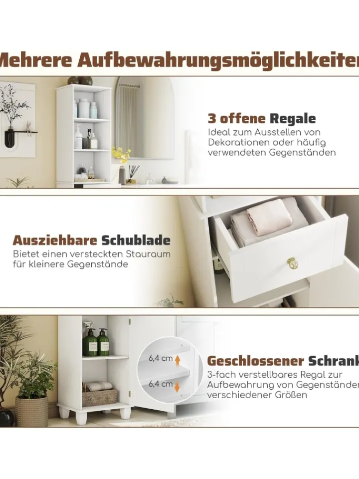 COSTWAY Badmöbel<Badezimmerschrank schmal 40 x 30 x 172 cm in Weiß