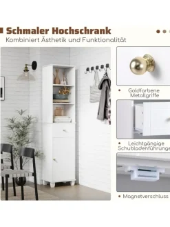 COSTWAY Badmöbel<Badezimmerschrank schmal 40 x 30 x 172 cm in Weiß