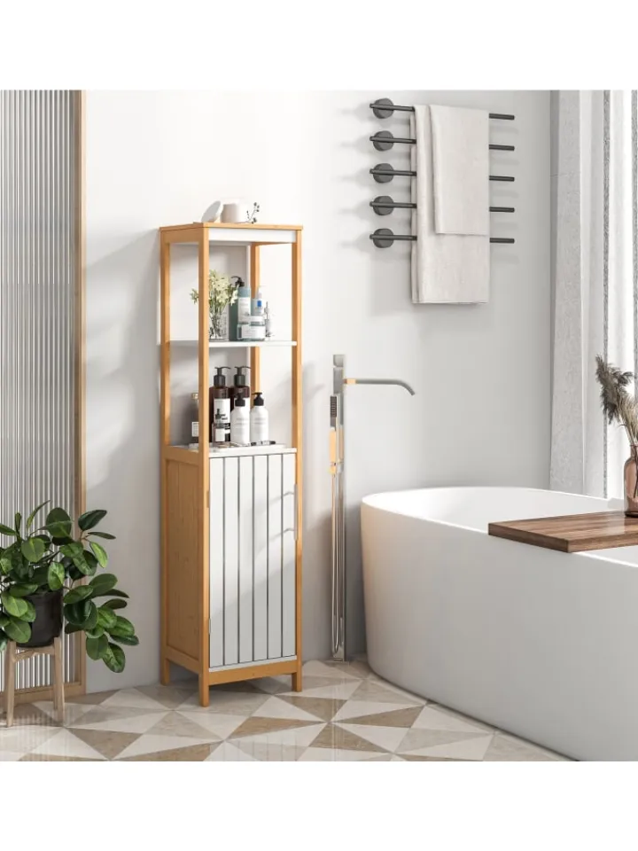 COSTWAY Badmöbel|Badezimmermöbel<Badezimmerschrank 30x30x129cm in Beige