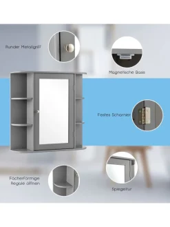 COSTWAY Badezimmermöbel<Badezimmerspiegelschrank in Grau