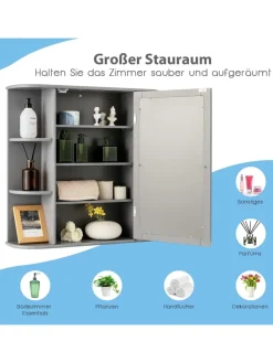 COSTWAY Badezimmermöbel<Badezimmerspiegelschrank in Grau