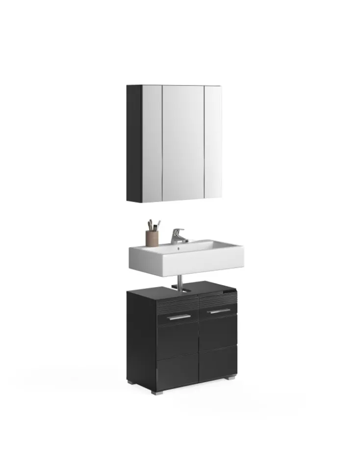 xonox.home Badezimmermöbel<Badkombination in schwarz/schwarz hochglanz - (B) 60 x (H) 182 x (T) 34