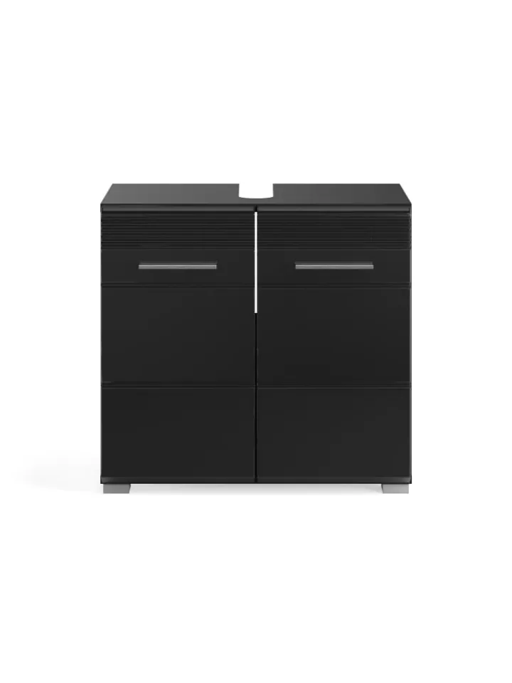 xonox.home Badezimmermöbel<Badkombination in schwarz/schwarz hochglanz - (B) 60 x (H) 182 x (T) 34