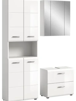 xonox.home Badezimmermöbel<Badkombination in Weiß/Weiß Hochglanz - (B) 135 x (H) 185 x (T) 30
