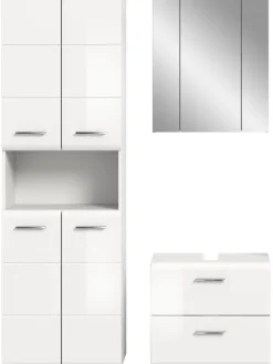 xonox.home Badezimmermöbel<Badkombination in Weiß/Weiß Hochglanz - (B) 135 x (H) 185 x (T) 30