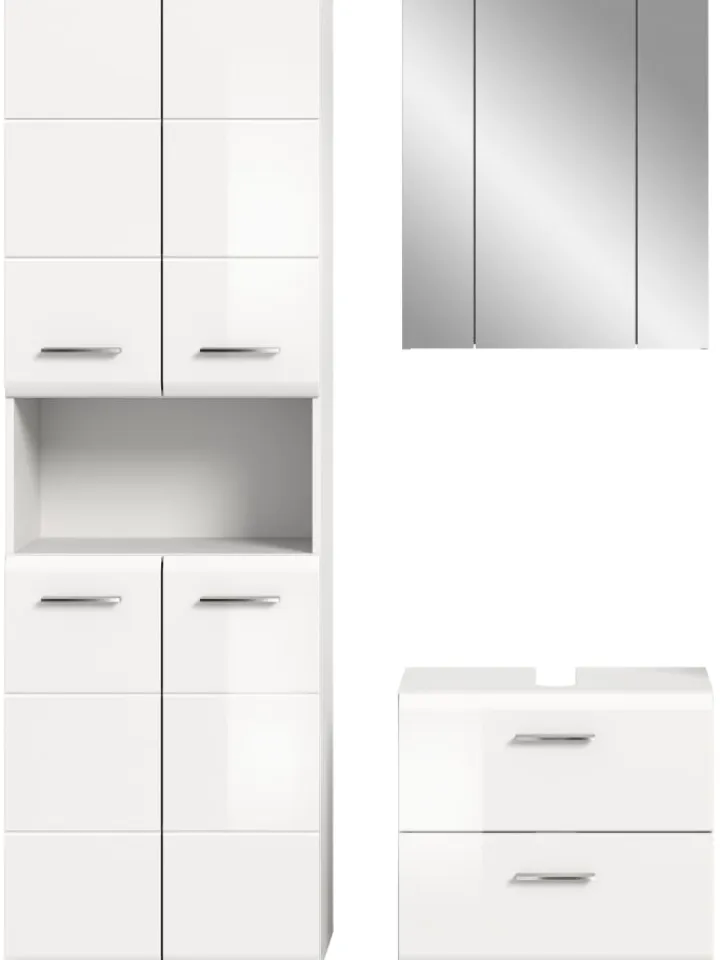 xonox.home Badezimmermöbel<Badkombination in Weiß/Weiß Hochglanz - (B) 135 x (H) 185 x (T) 30