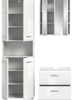 xonox.home Badezimmermöbel<Badkombination in Weiß/Weiß Hochglanz - (B) 135 x (H) 185 x (T) 30