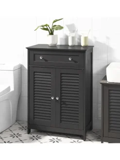 SoBuy Badmöbel<Badkommode in Drunkelgrau - (B)57 x (H)87 x (T)33cm