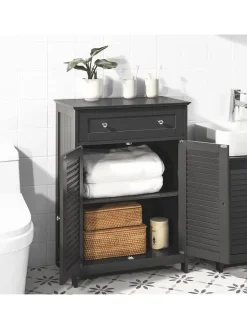 SoBuy Badmöbel<Badkommode in Drunkelgrau - (B)57 x (H)87 x (T)33cm