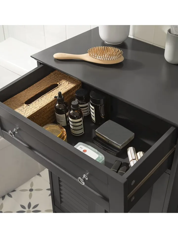 SoBuy Badmöbel<Badkommode in Drunkelgrau - (B)57 x (H)87 x (T)33cm