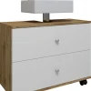 VCM Badmöbel<Badmöbel Badunterschrank Rollen Schublade Nilosi L in Honig-Eiche / Weiß