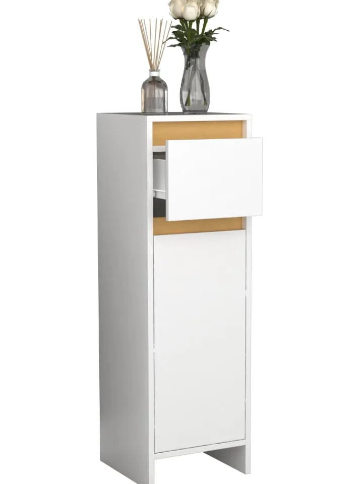 VCM Badmöbel<Badmöbel Midischrank Badschrank Schublade Malira in Weiß / Honig-Eiche