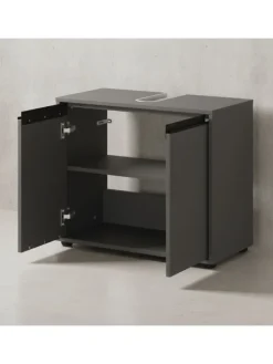 KADIMA DESIGN Badezimmermöbel<Badmöbel Set 2-tlg. Waschbeckunterschrank, Runder Spiegel, Badset in Graphit