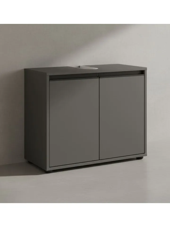 KADIMA DESIGN Badezimmermöbel<Badmöbel Set 2-tlg. Waschbeckunterschrank, Runder Spiegel, Badset in Graphit