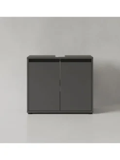 KADIMA DESIGN Badezimmermöbel<Badmöbel Set 2-tlg. Waschbeckunterschrank, Runder Spiegel, Badset in Graphit