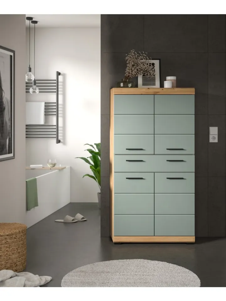 xonox.home Badezimmermöbel|Badmöbel<Badmidischrank in Artisan Eiche/Salbei - (B) 74 x (H) 141 x (T) 31