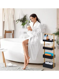relaxdays Badmöbel|Badezimmermöbel<Badregal in Natur/ Schwarz - (B)30 x (H)88 x (T)18 cm
