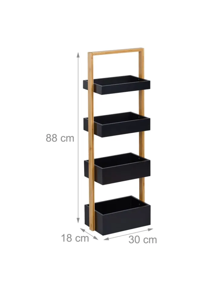 relaxdays Badmöbel|Badezimmermöbel<Badregal in Natur/ Schwarz - (B)30 x (H)88 x (T)18 cm