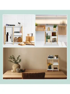 relaxdays Badmöbel<Badregal in Natur/ Weiß - (B)34 x (H)35 x (T)20 cm