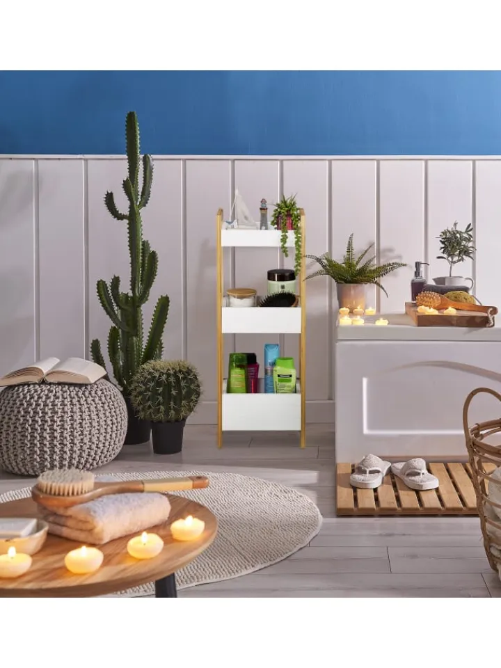 relaxdays Badmöbel|Badezimmermöbel<Badregal in Natur/ Weiß - (B)28 x (H)74,5 x (T)20 cm