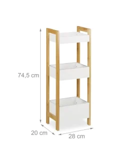 relaxdays Badmöbel|Badezimmermöbel<Badregal in Natur/ Weiß - (B)28 x (H)74,5 x (T)20 cm