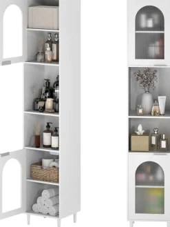 COSTWAY Badezimmermöbel<Badschrank Hochschrank schmal in Weiß