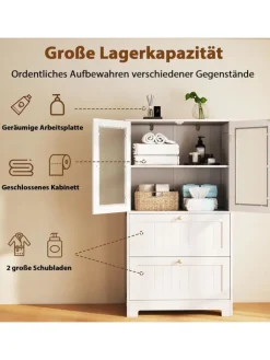 COSTWAY Badmöbel|Badezimmermöbel<Badschrank Holz in Weiß