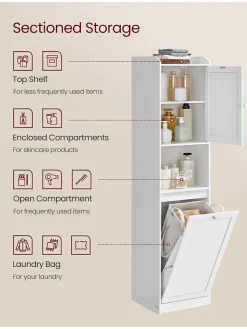 Songmics Badmöbel|Badezimmermöbel<Badschrank in Weiß - (B)40 x (H)170 x (T)40 cm