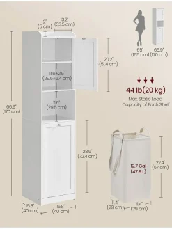 Songmics Badmöbel|Badezimmermöbel<Badschrank in Weiß - (B)40 x (H)170 x (T)40 cm