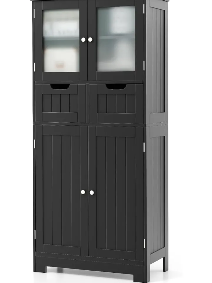 COSTWAY Badmöbel<Badschrank mit 2 Schubladen in Schwarz