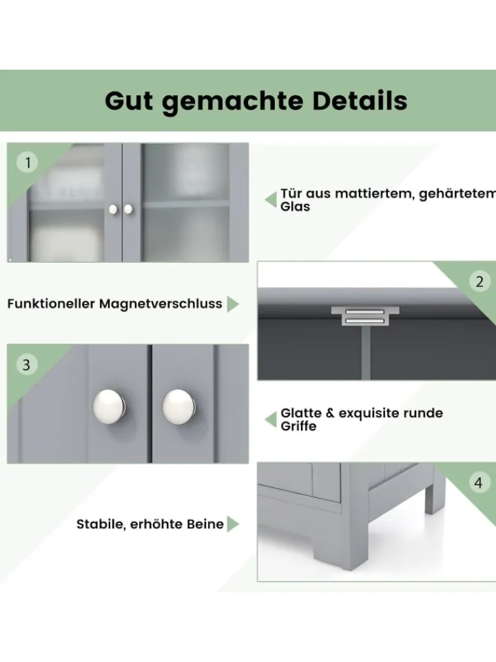 COSTWAY Badmöbel|Badezimmermöbel<Badschrank mit 2 Schubladen in Grau