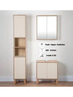 Phoenix Group AG Badmöbel<Badschrank MORENA mit 4 Türen und 2 offenen Fächern, Cashmere/Eiche