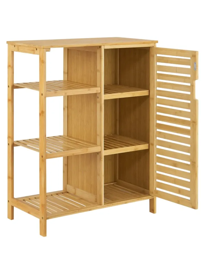 en.casa Badezimmermöbel<Badschrank Vetlanda Bambus in Beige (H)87cm (B)66cm (T)33cm