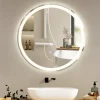 ZMH Spiegel<Badspiegel mit Beleuchtung in nickel rund Ø50cm Dimmbar mit Touch-Schalter